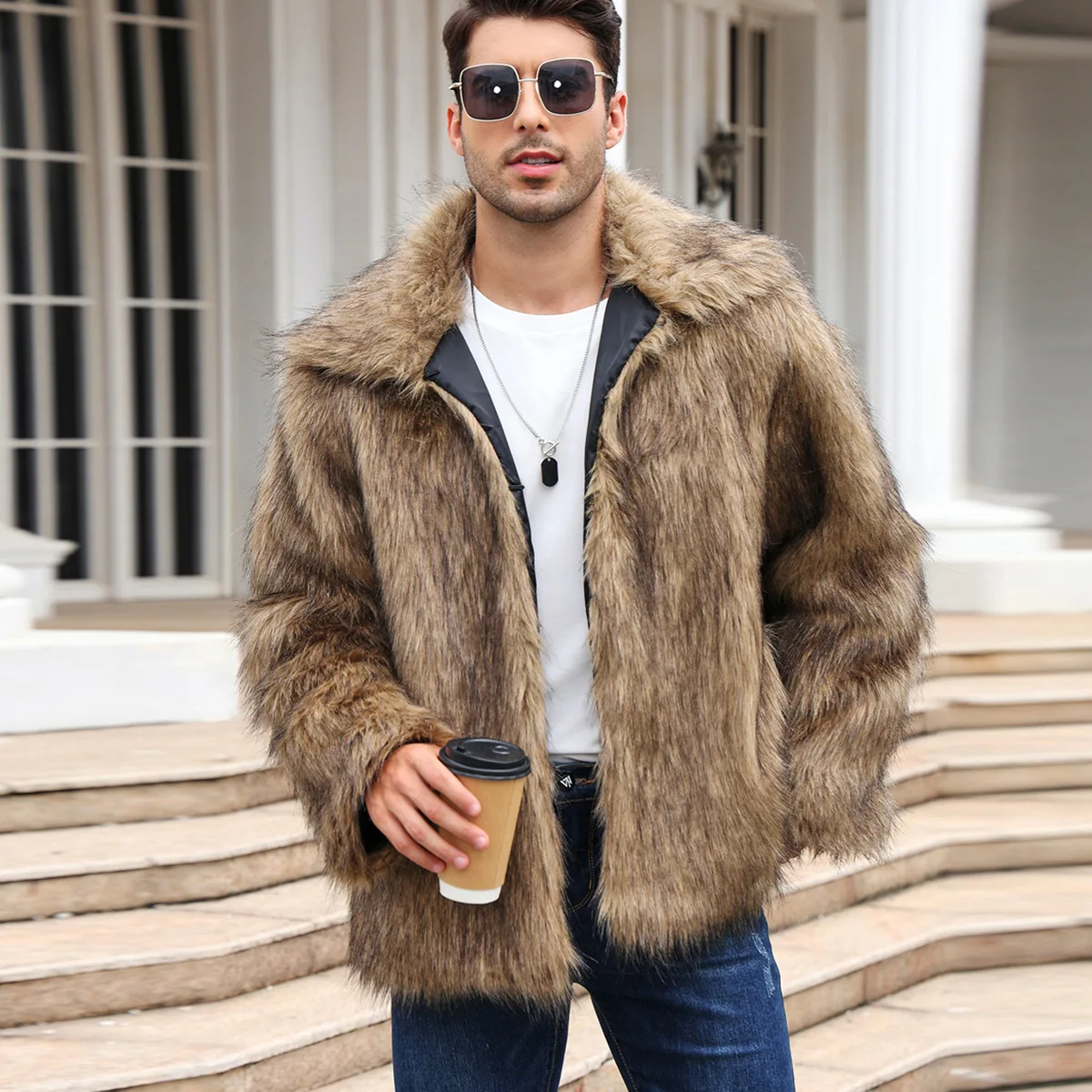 Thermal Long John - Chaqueta de piel de zorro sintética